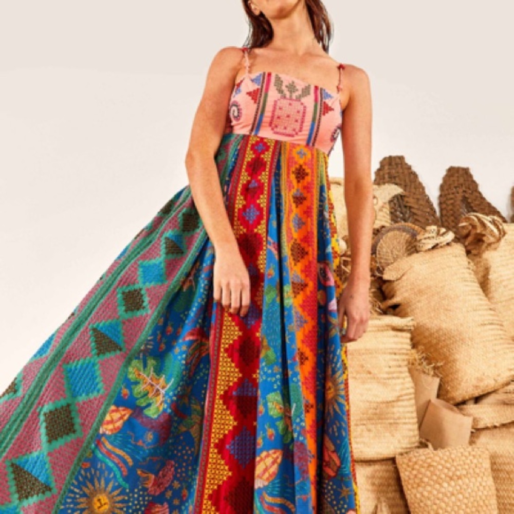 FARM Rio Color Block Embroidered Maxi Dress